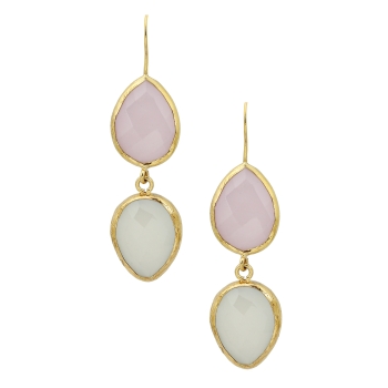 Earring made from brass, goldplated, white Chalcedony, Rosequartz